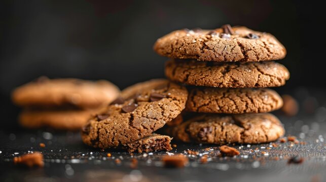 Close-up of homemade cookies on black background