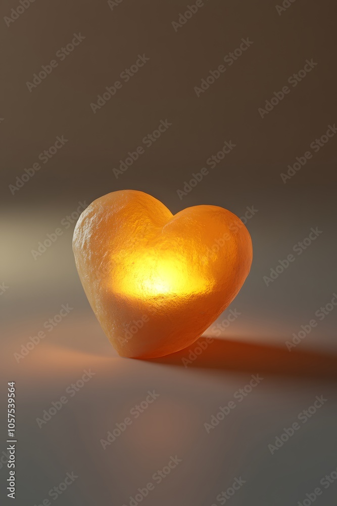 Poster Side-angle view of a small, heart-shaped candle glowing softly on a plain background, 4K resolution