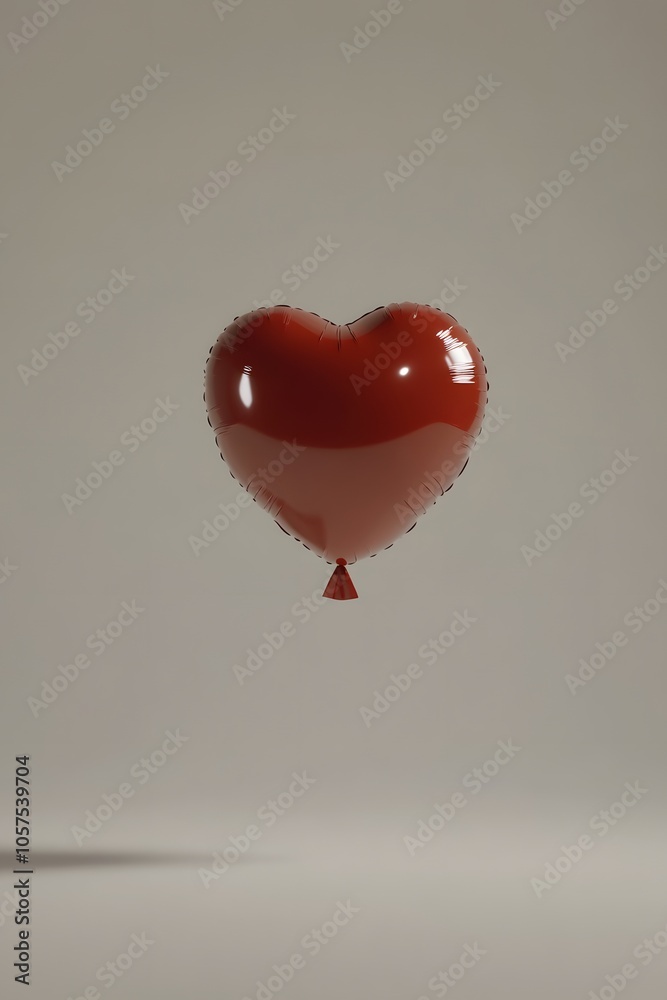 Aufkleber Front-angle view of a red heart balloon, floating against a plain background, creating a minimalistic Valentine s theme, 4K resolution