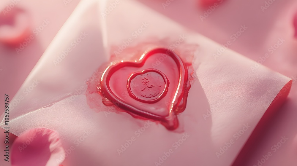 Aufkleber High-angle view of a Valentine s envelope with a wax seal in a heart shape, on a soft pink background, 4K resolution