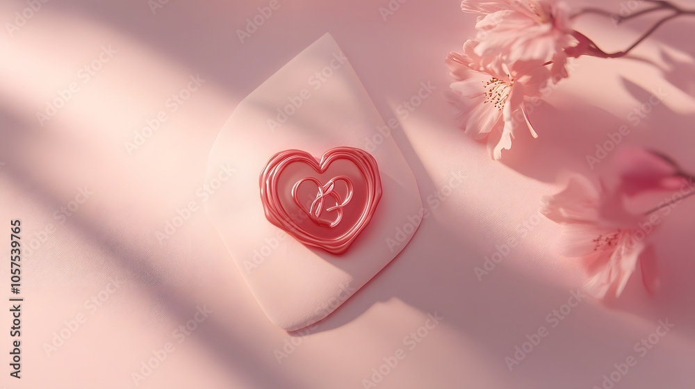 Aufkleber High-angle view of a Valentine s envelope with a wax seal in a heart shape, on a soft pink background, 4K resolution