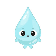 Cute water drop character with big eyes on white background