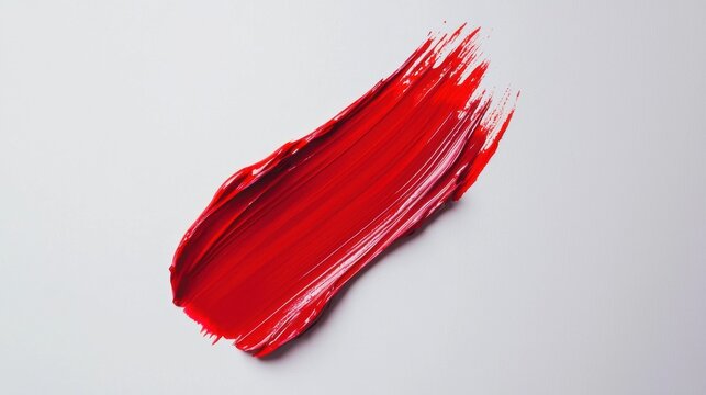 Red brush stroke of oil paint isolated on white background. Hand drawing brush line. Colorful realistic modern design element