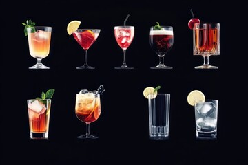 Cocktail collection isolated on black