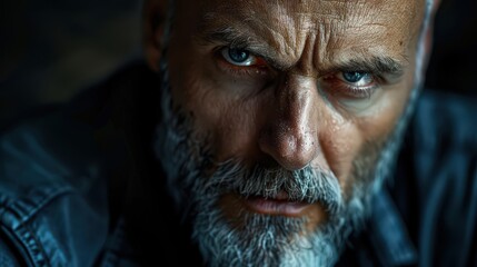 Obraz premium Half-turned portrait of focused person in serious thought, expressing depth and concentration in facial expression.