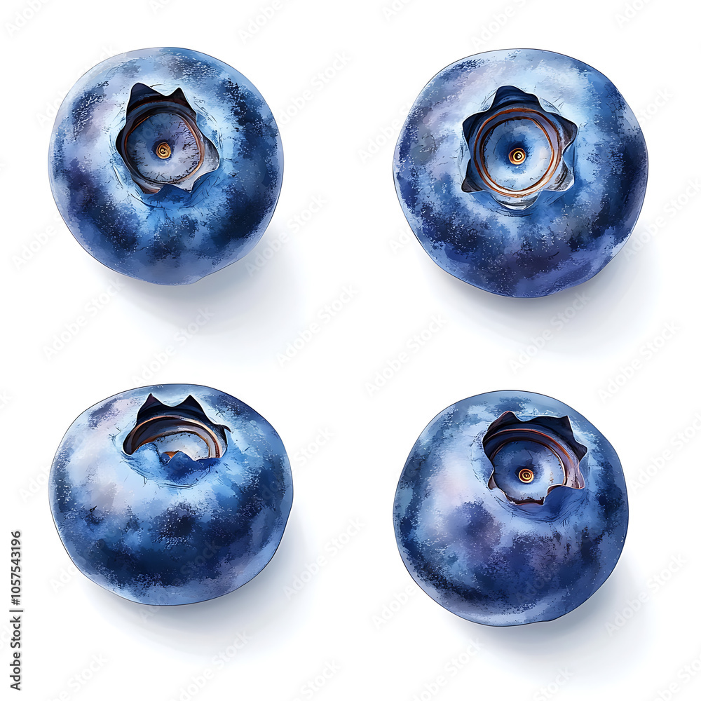 Poster set of blueberry berry isolated on white with clipping path