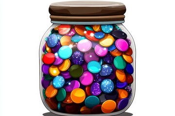 a 2D cartoon illustration of a jar of glitter for a crafting project sparkly and fun white background