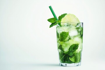 Fresh mojito on white background  refreshing summer drink.