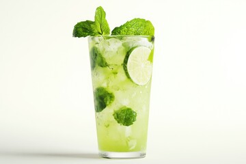 Fresh mojito on white background  refreshing summer drink.