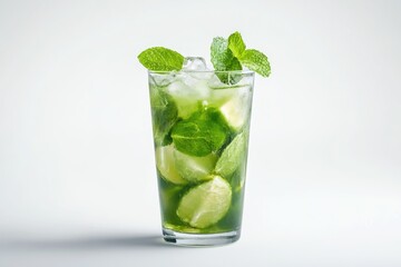 Glass of Mojito cocktail isolated on white background