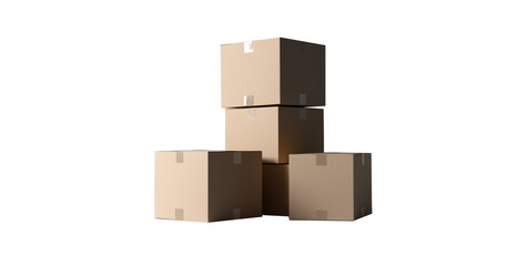 Obraz premium group of Several closed cardboard boxes PNG on transparent background generative ai
