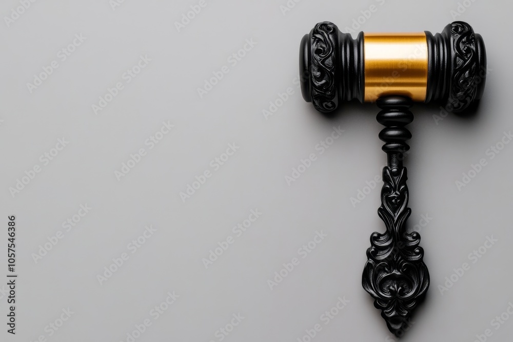 Poster 2d illustration of a gavel with simple lines on a white background, capturing the essence of justice