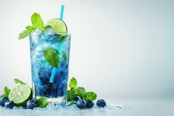 Glass of tasty blue mojito cocktail on white background  mojito  mojito