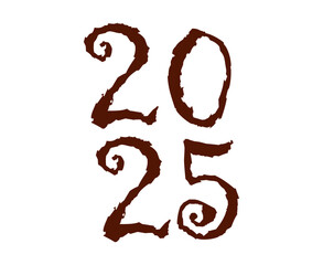 Happy New Year 2025 Abstract Brown Pen Scribble Typography Design Vector Illustration