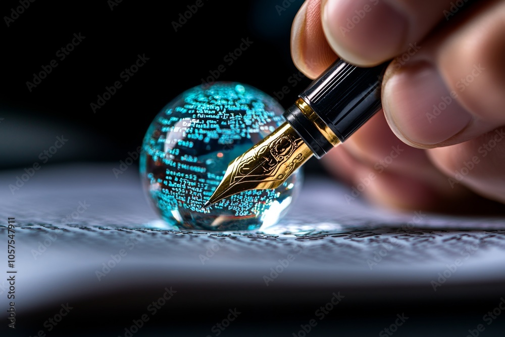 Poster Close-up of a detectiveâ€™s hand with a pen, writing notes in a case file, capturing the diligence and precision of building a case, symbolizing professionalism and detail