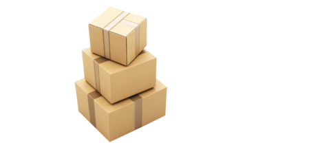 group of Several closed cardboard boxes PNG on transparent background generative ai