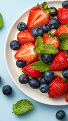 Obraz premium Delicious fruittopped cheesecake with strawberries and blueberries a perfect dessert delight