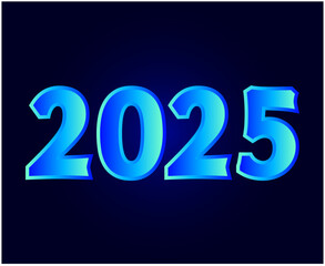2025 Happy New Year Abstract Blue Cyan Realistic Typography Numbers Design Vector Illustration