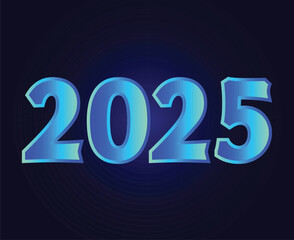 2025 Happy New Year Abstract Blue Cyan Realistic Typography Numbers Design Vector Illustration