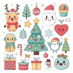 Christmas Ornaments with Santa Claus, Reindeer, and Snowman element collection 