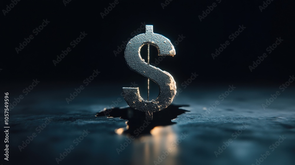 Poster shiny dollar symbol illuminated in dark environment emphasizing wealth and financial power