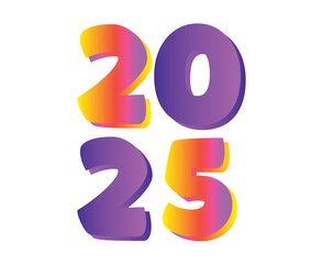 2025 Happy New Year Abstract Purple And Orange Typography Numbers Design Vector Illustration