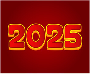 2025 Happy New Year Abstract Yellow And Red Typography Numbers Design Vector Illustration