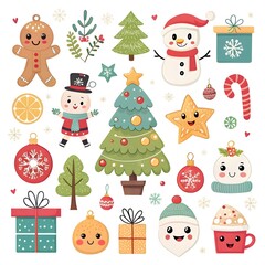 Christmas Ornaments with Santa Claus, Reindeer, and Snowman element collection 