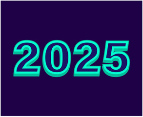 2025 Happy New Year Abstract Blue And Cyan Typography Numbers Design Vector Illustration