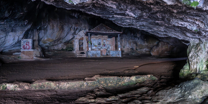 Religous altar in the Cave of Lapa de Santa Margarida; Sao Lourenco, Setubal, Portugal