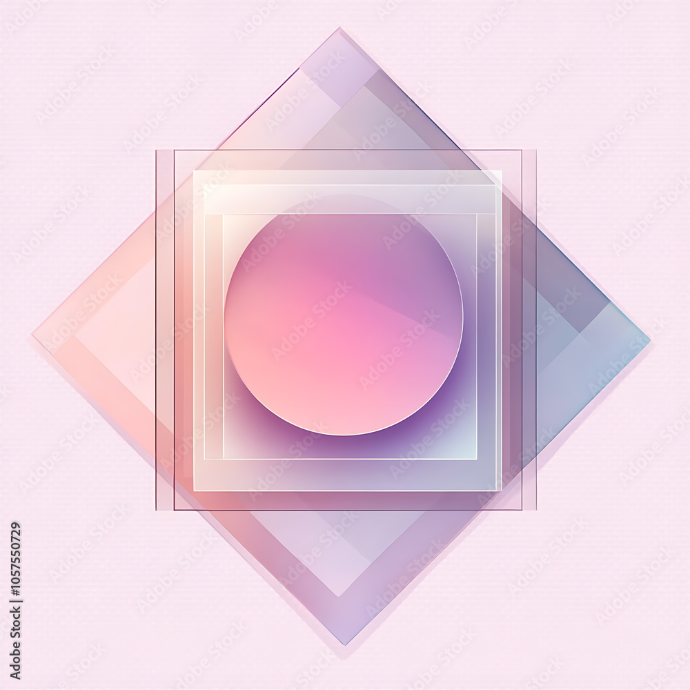Poster Abstract geometric shapes square frosted glass texture overlay on pink gradient circle isolated on white in modern style for background banner name card credit card 