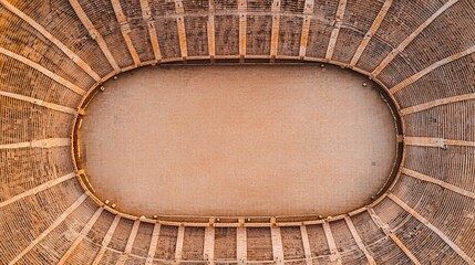 Aerial View of Deserted Bullring Surrounded by Empty Seats