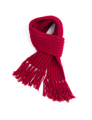 Red warm scarf on a white background