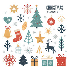 Christmas Ornaments with Santa Claus, Reindeer, and Snowman element collection 