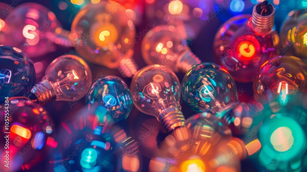Leinwandbilder a bright and cheerful pattern of various light bulbs, all glowing with different intensities and col
