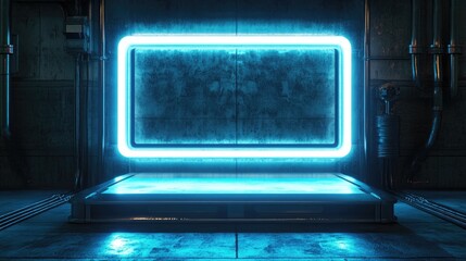 Obraz premium Banner with neon frame and place for text. Background for placing product, announcements, sales, news, discounts, Concept of Global Shopping Day, Black Friday.