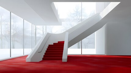 
white stair with red carpet 3d render