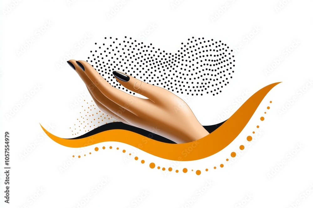 Poster Minimalist line art of a hand sprinkling small dots over a blank background, capturing the simplicity and gentle motion of sprinkling, symbolizing elegance and ease