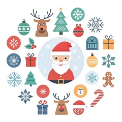 Fototapeta premium Christmas Ornaments with Santa Claus, Reindeer, and Snowman element collection 