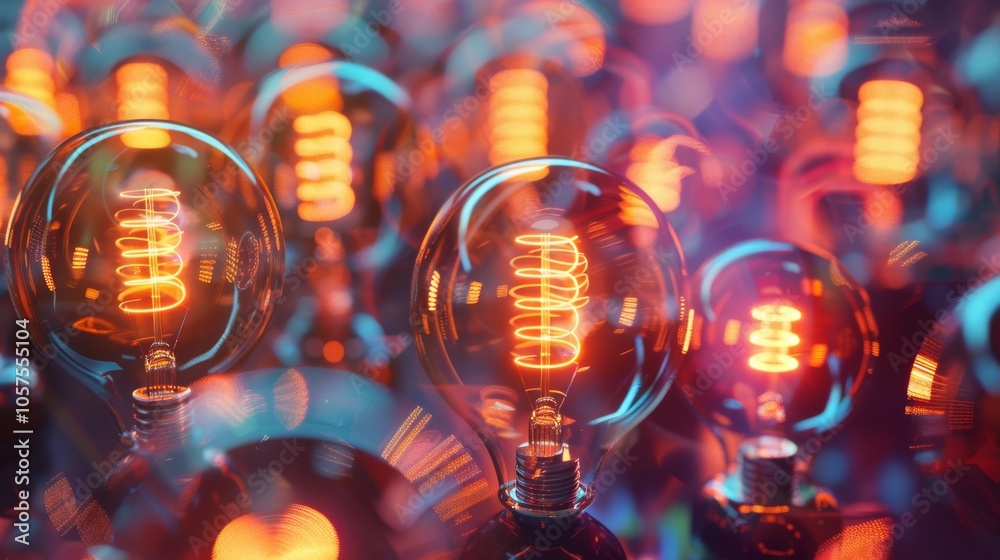 Fototapete A dynamic and vibrant design showcasing a multitude of bright light bulbs in a visually appealing arrangement.