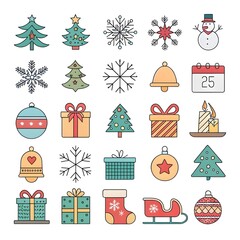 Christmas Ornaments with Santa Claus, Reindeer, and Snowman element collection 