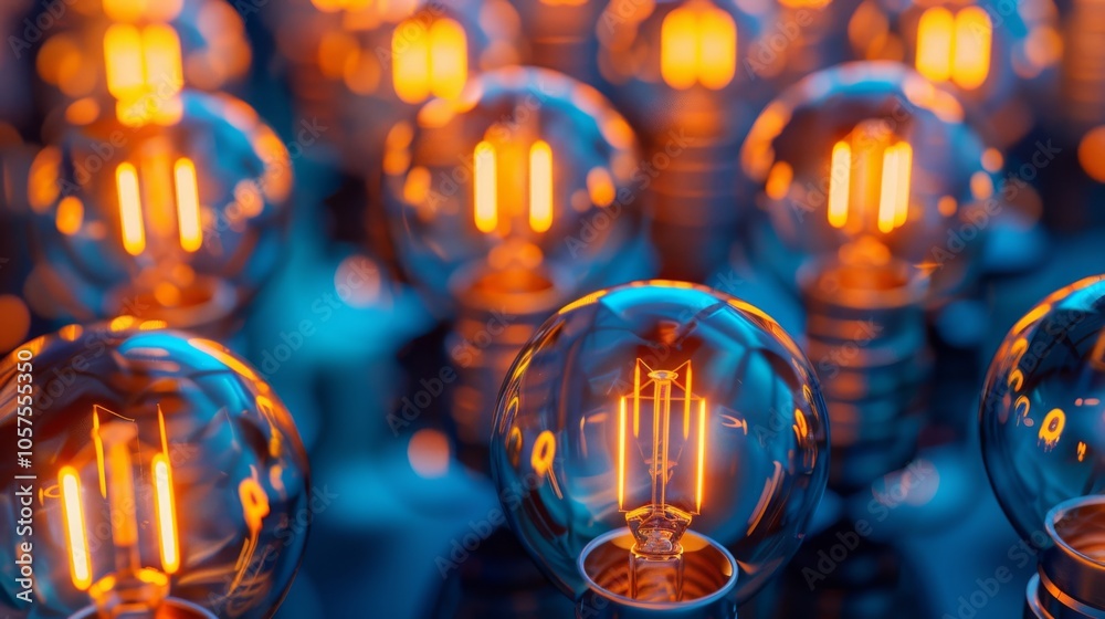 Poster a mesmerizing array of glowing light bulbs with varying intensities, forming a captivating pattern. 
