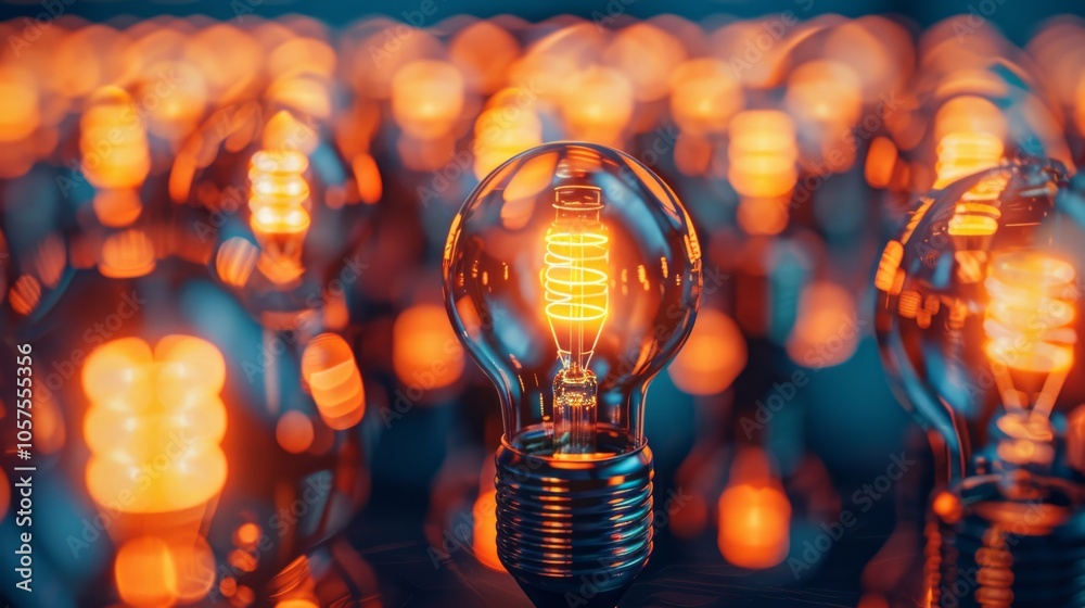 Poster a mesmerizing array of glowing light bulbs with varying intensities, forming a captivating pattern. 