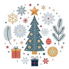 Christmas Ornaments with Santa Claus, Reindeer, and Snowman element collection 