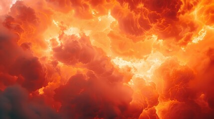 A series of neon orange lights cut through a soft cloud formation, casting an intense glow in the twilight sky. Close-up photo with clean background