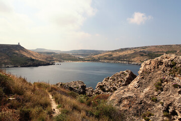 a beautiful view of the rocky shore of the bay. Malta. Europe