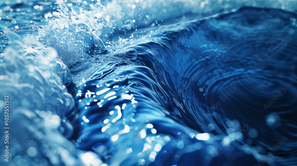 Poster blue water swirling with dynamic wave formations close-up photo with clean background