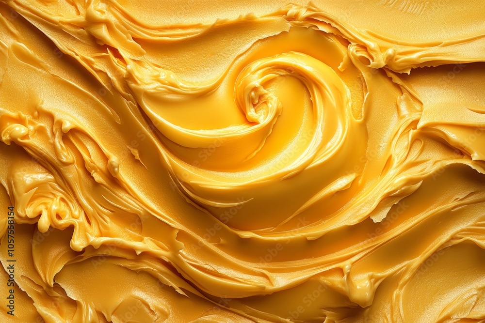 Poster simple line drawing of butter melting in a pan, with soft curves representing the smooth flow of mel