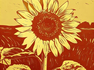 A vibrant sunflower stands tall against a golden sky, symbolizing summer’s warmth and the beauty of nature's blooms. Generative AI