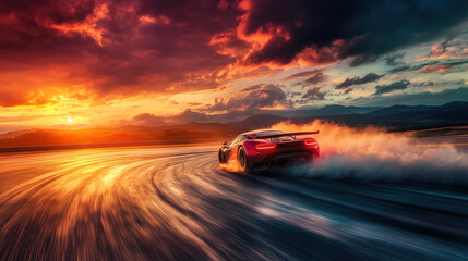 Mesmerizing Drifting Sports Car at Sunset